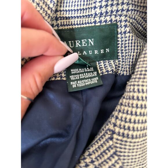 Lauren Ralph Lauren houndstooth/plaid wool & silk blend blazer jacket Navy/beige - Picture 5 of 8